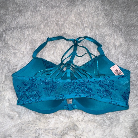 NWT Victoria’s Secret 32D Blue Lace Detailed Pushup Bra - Picture 2 of 3